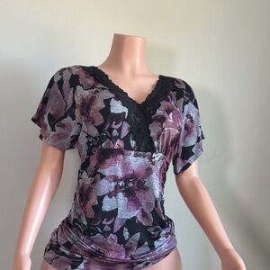 Maurices Purple and Black Floral Scoop Neck Top